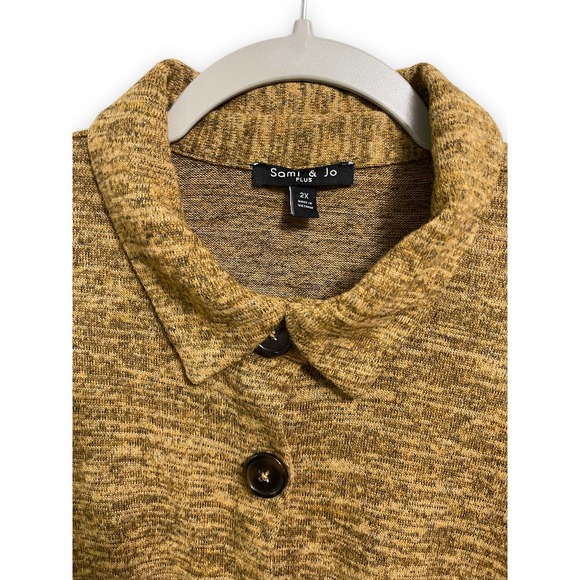 Sami & Jo Heathered Brown Tan Gold Drop Sleeve Elastic Waist Collar Dress Sz 2X - Picture 3 of 10